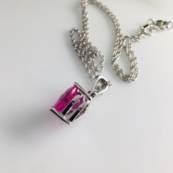 HN Heng Ngai Necklace Pendant Cancer Ribbon Pink Heart CZ Silver Vintage 4410 - Picture 4 of 6